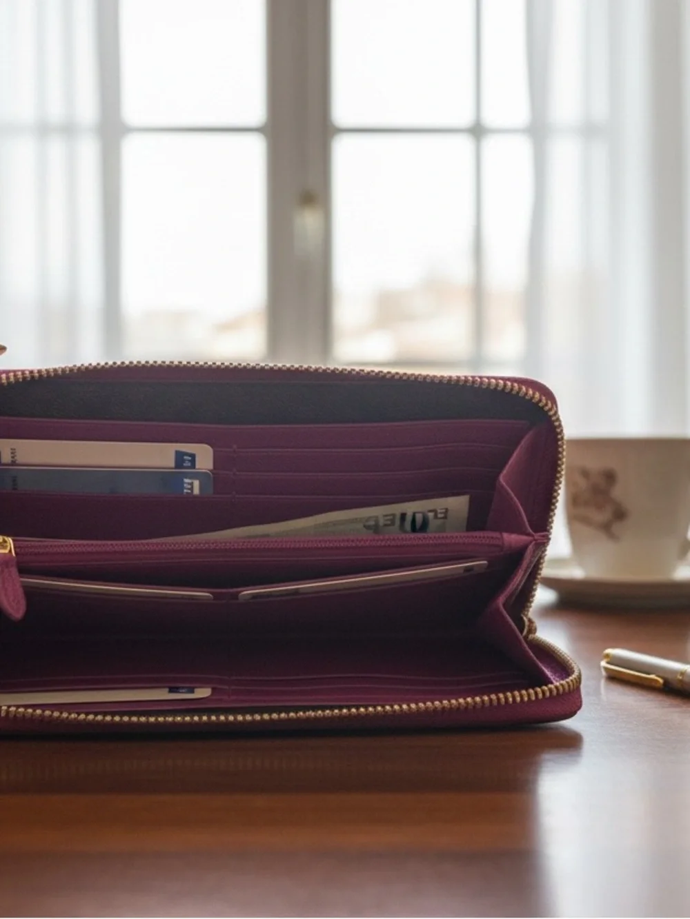Coach Pebble Leather Zip Wallet in Fuchsia Pink